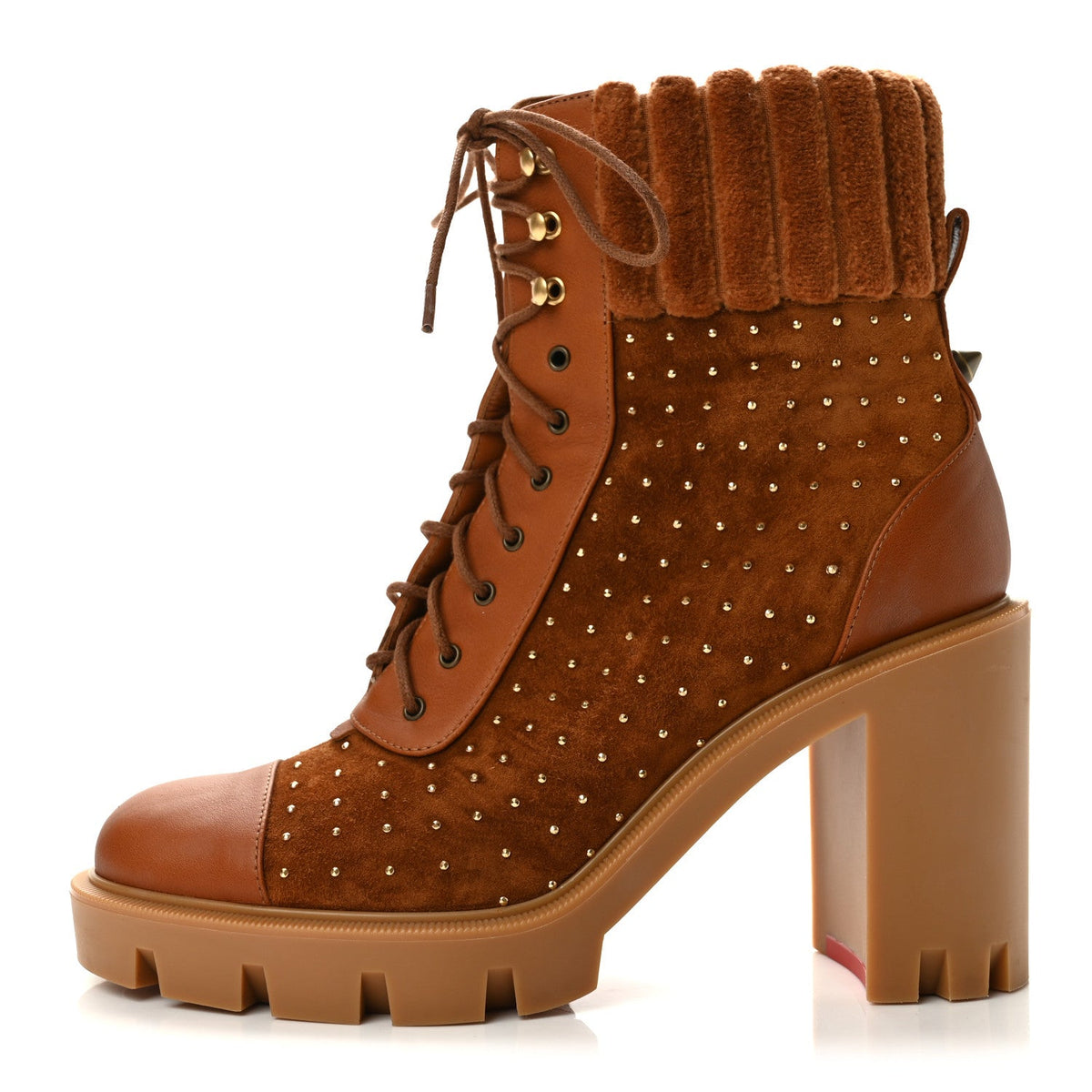 Christian Louboutin Suede Women's Studded Dakita Lug 70 Boots 36 Gold