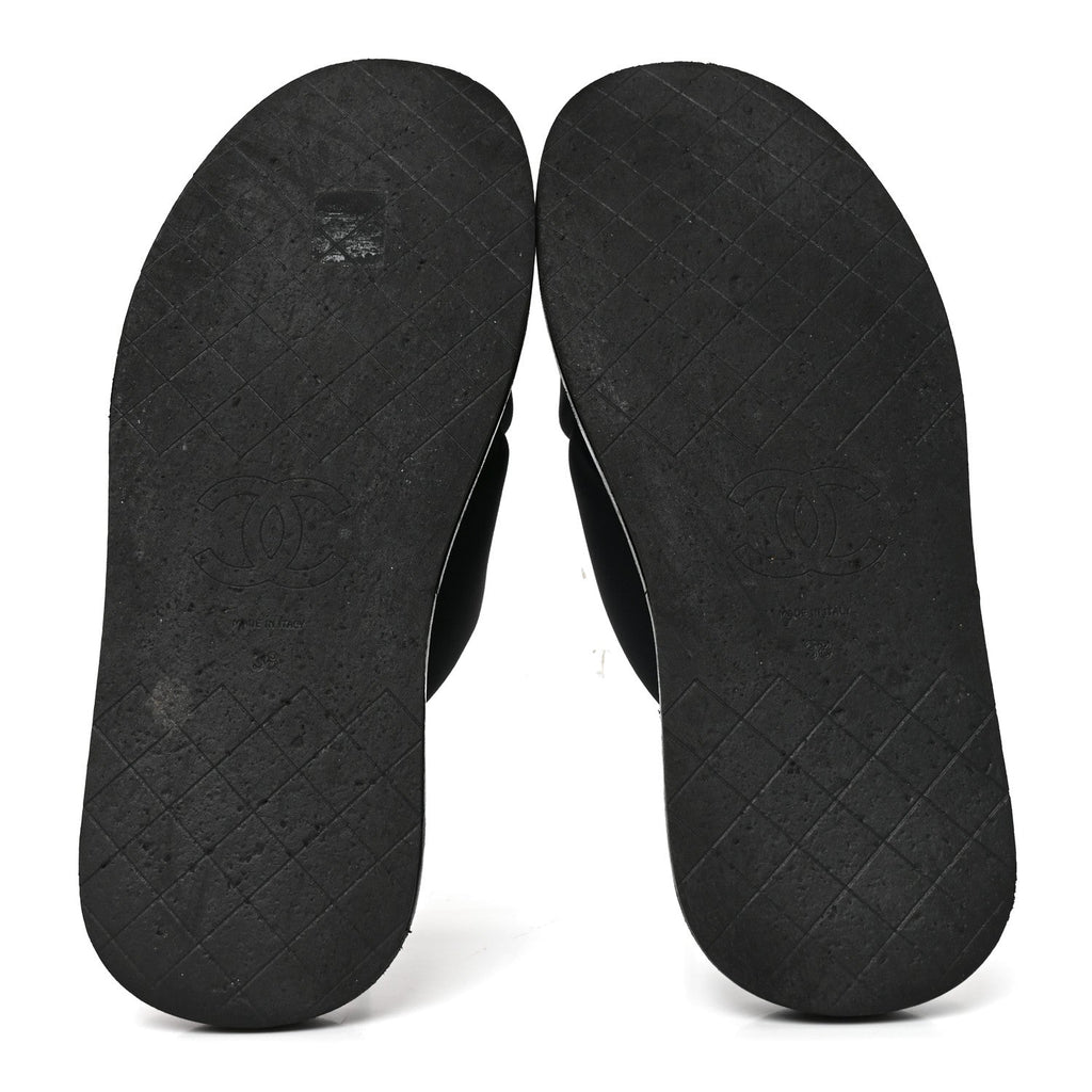 Chanel Fabric Women's CC Mules Sandals 38 Black