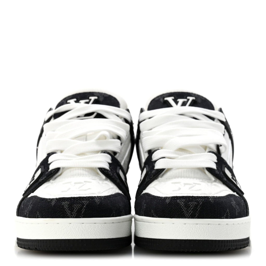 Louis Vuitton Calfskin Denim Women's LV Trainer Sneakers 39 Black