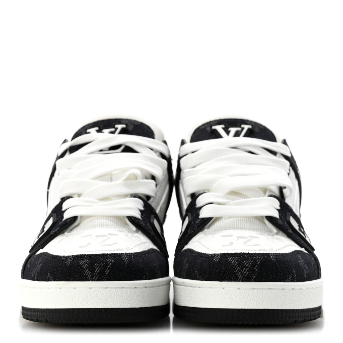 Louis Vuitton Calfskin Denim Women's LV Trainer Sneakers 39 Black