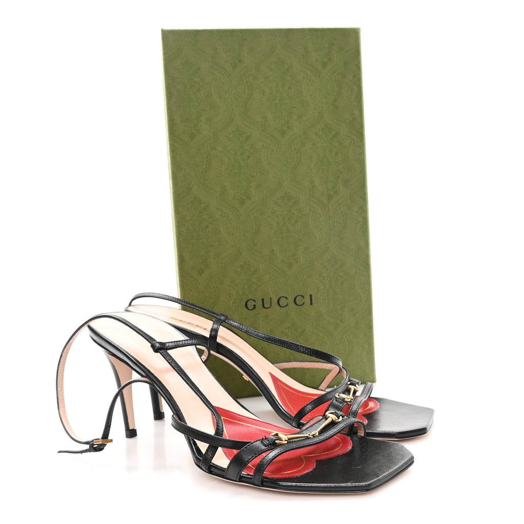 Gucci Leather Women's Victoria Strappy Horsebit Sandals 41 Black