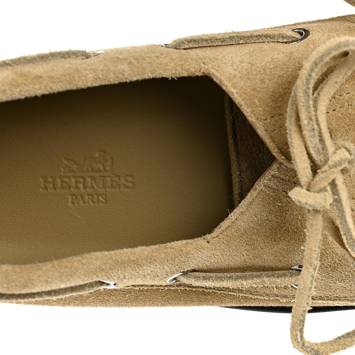 Hermès Suede Calfskin Women's Member Lazy Loafers 39.5 Beige Albatre