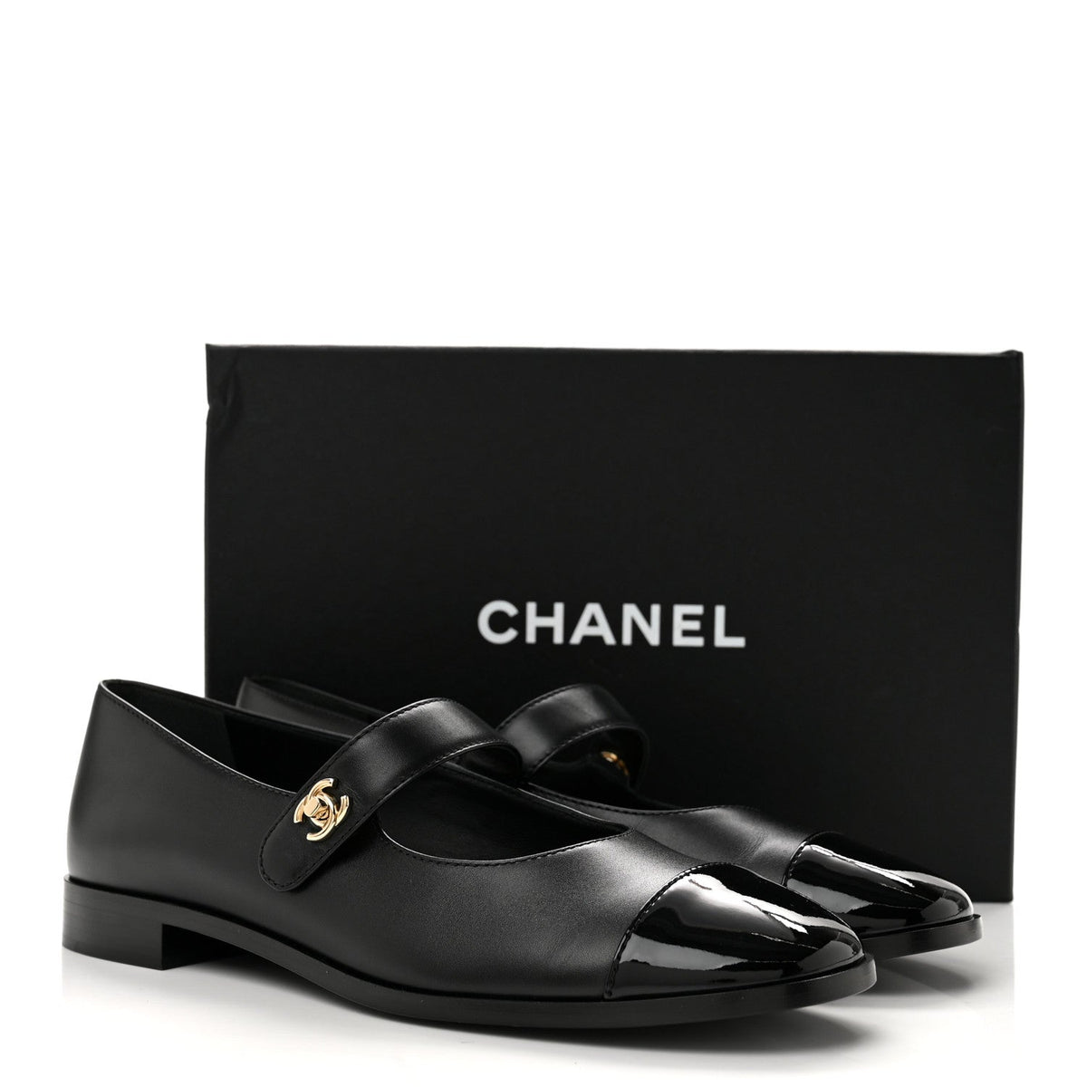Chanel Calfskin Patent Women's Mary Janes Flats Black