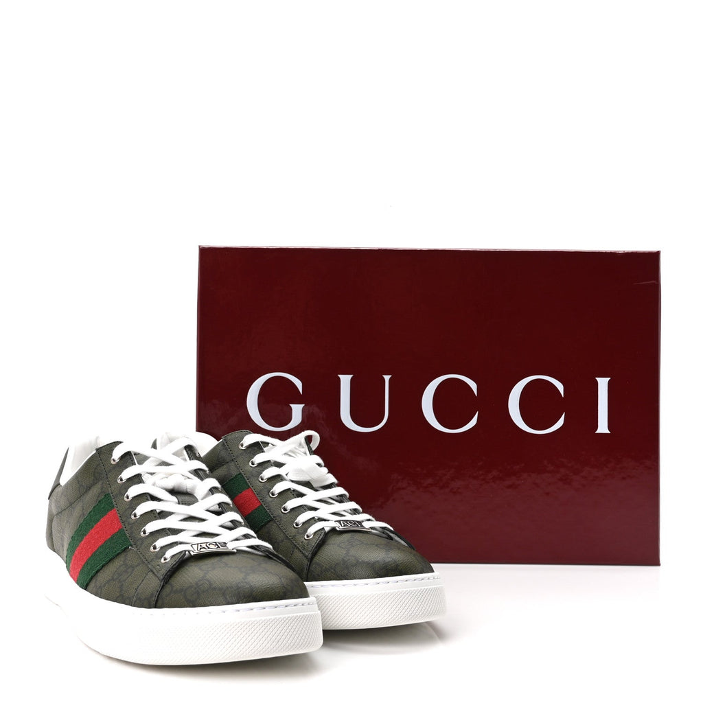 Gucci GG Supreme Monogram Men's New Ace Sneakers 9 Green