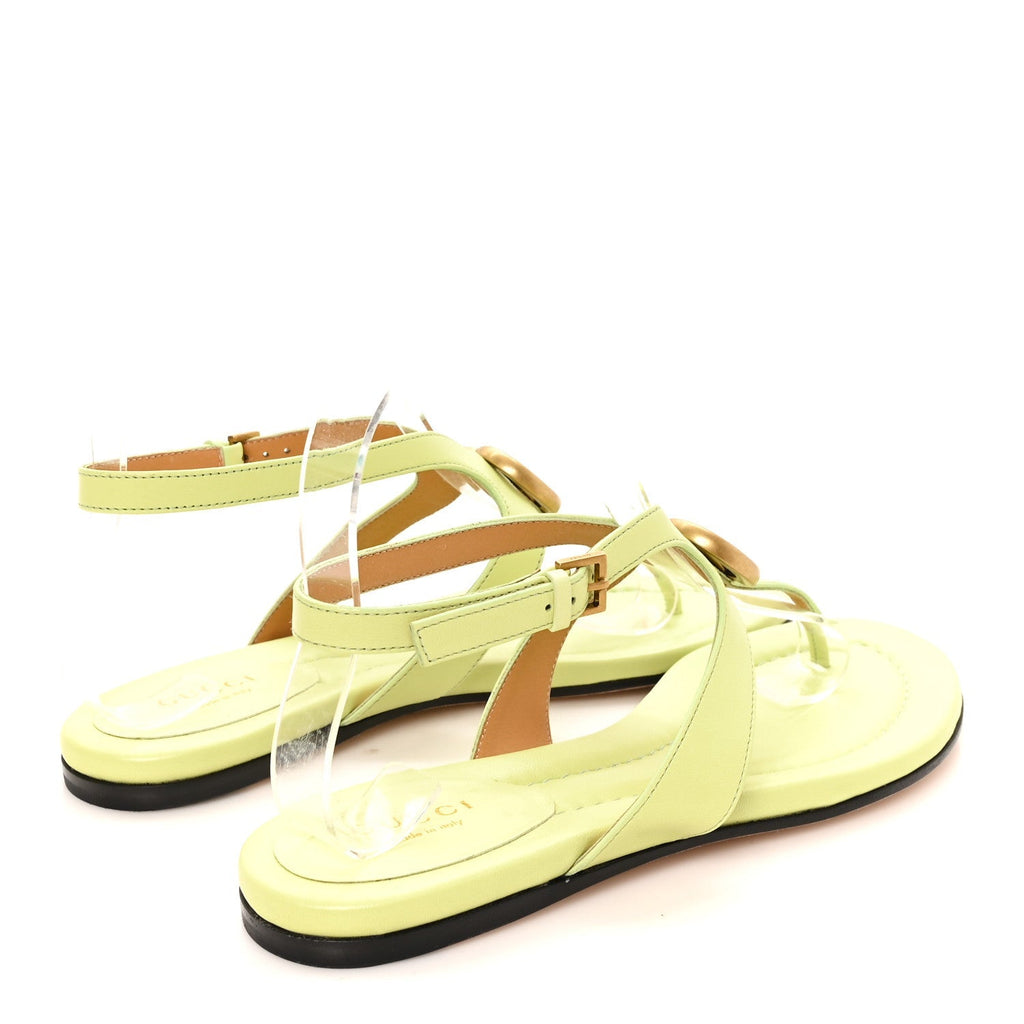Gucci Calfskin Women's Double G Thong Flat Sandals 36.5 Pistachio Green