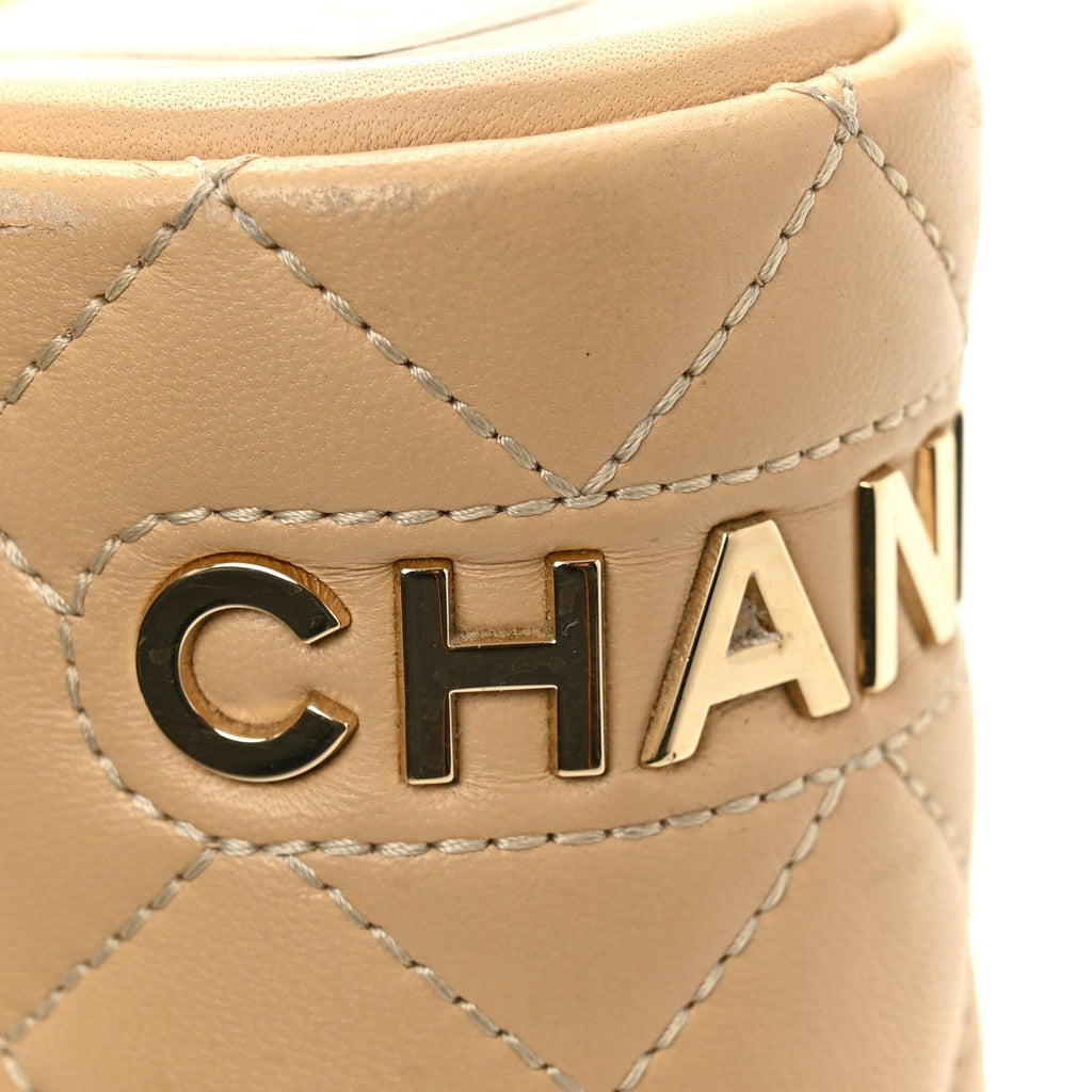 Chanel Lambskin Women's Quilted CC Wedge Mules 36 Beige
