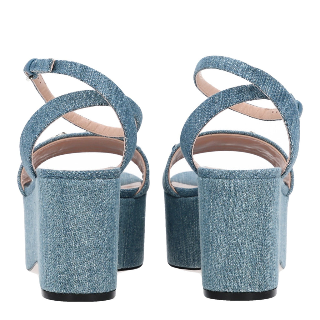 Gucci Denim Women's Horsebit Flatform Sandals 36 Old Azure