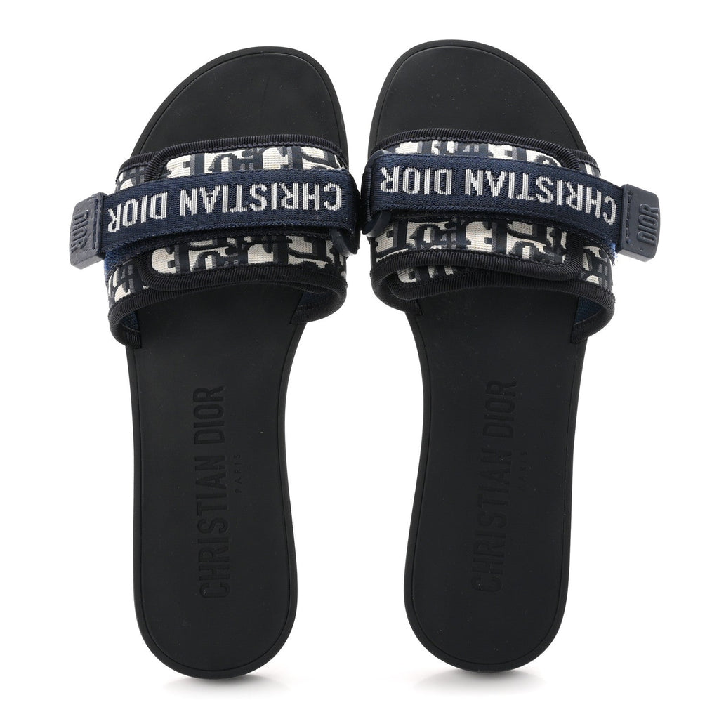 Christian Dior Nylon Women's Oblique Dio(r)evolution Slide Sandals 39 Deep Blue