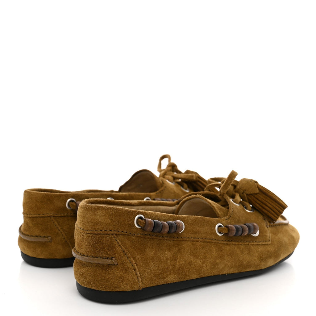 Miu Miu Suede Women's Tassel Loafers 36 Olive Green