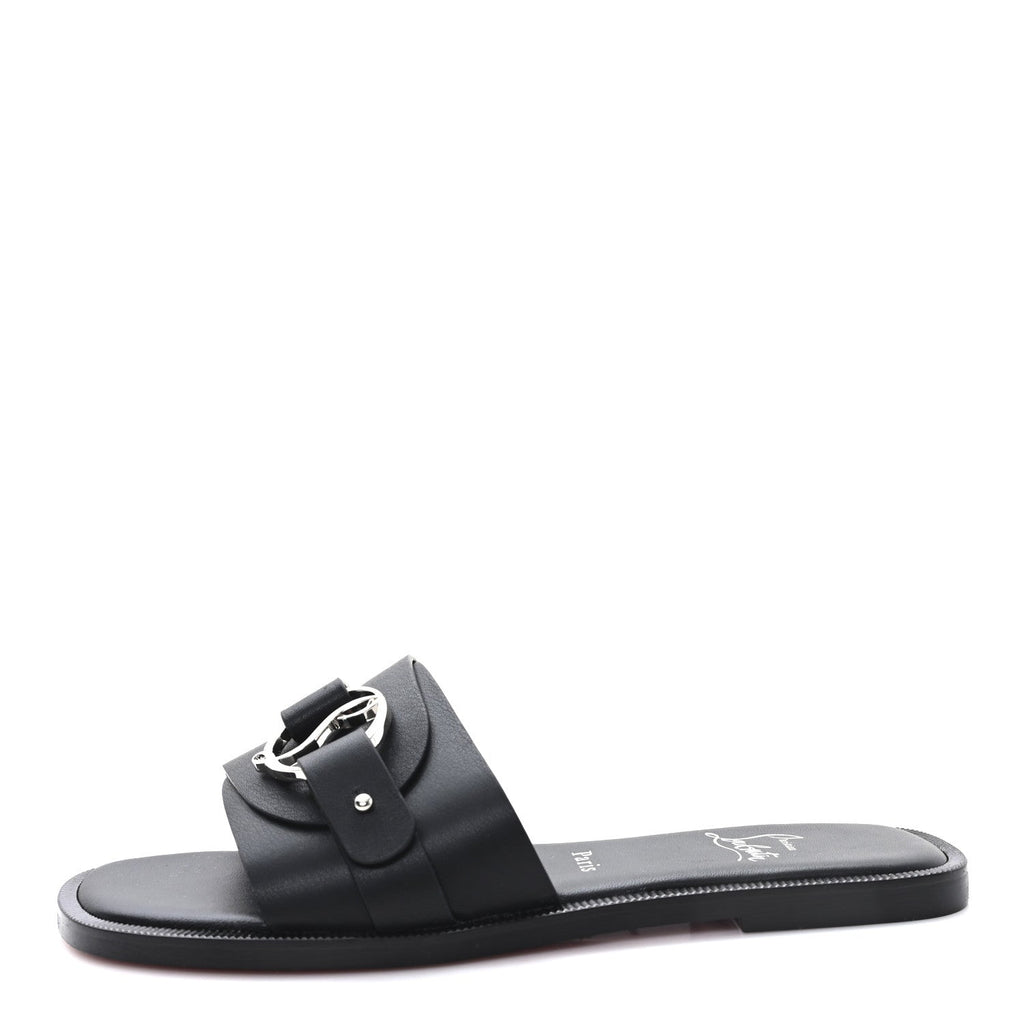 Christian Louboutin Calfskin Women's Her In Roma Flat Slides 37.5 Black