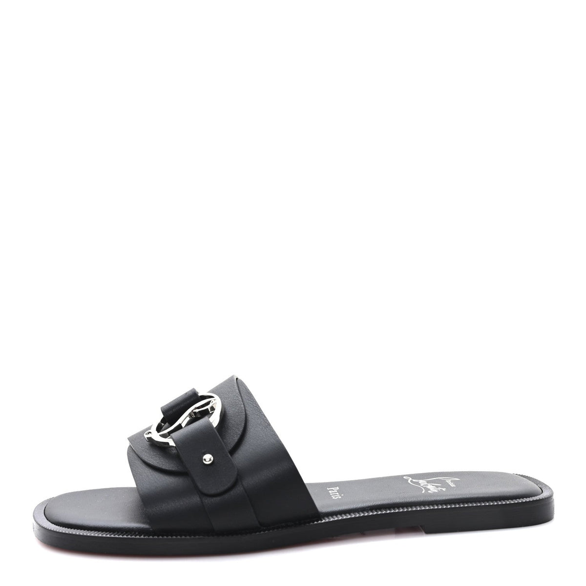 Christian Louboutin Calfskin Women's Her In Roma Flat Slides 37.5 Black