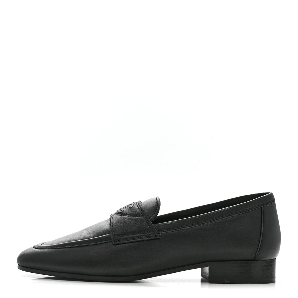 Chanel Lambskin Women's Stitched CC Loafers 35 Black