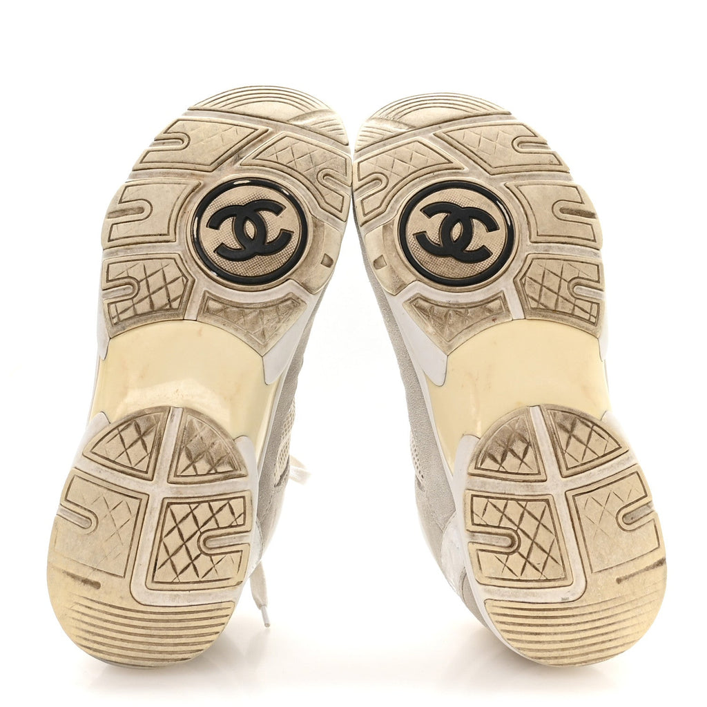 Chanel Suede Calfskin Women's CC Sneakers 37.5 White