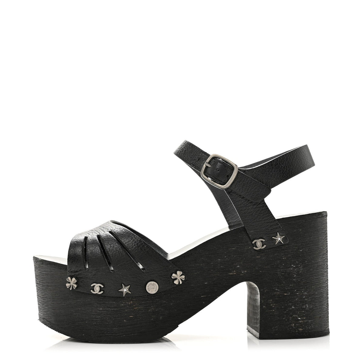 Goatskin Studded Platform Sandals Black