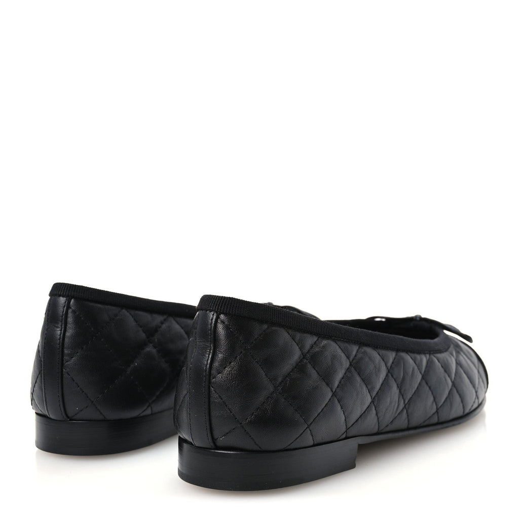 Chanel Quilted CC Cap Toe Women's Ballerina Flats Dark Brown