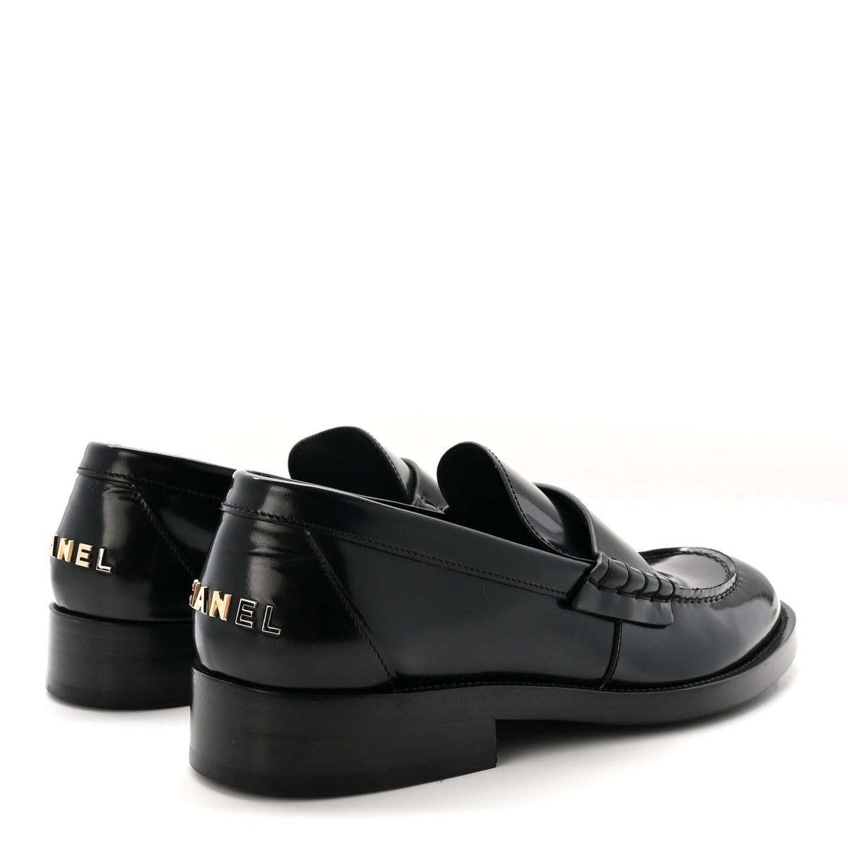 Chanel Shiny Calfskin Logo Women's Loafers