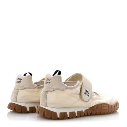 Miu Miu Technical Fabric Suede Women's Tyre Ballerina Flats 36.5 Ivory