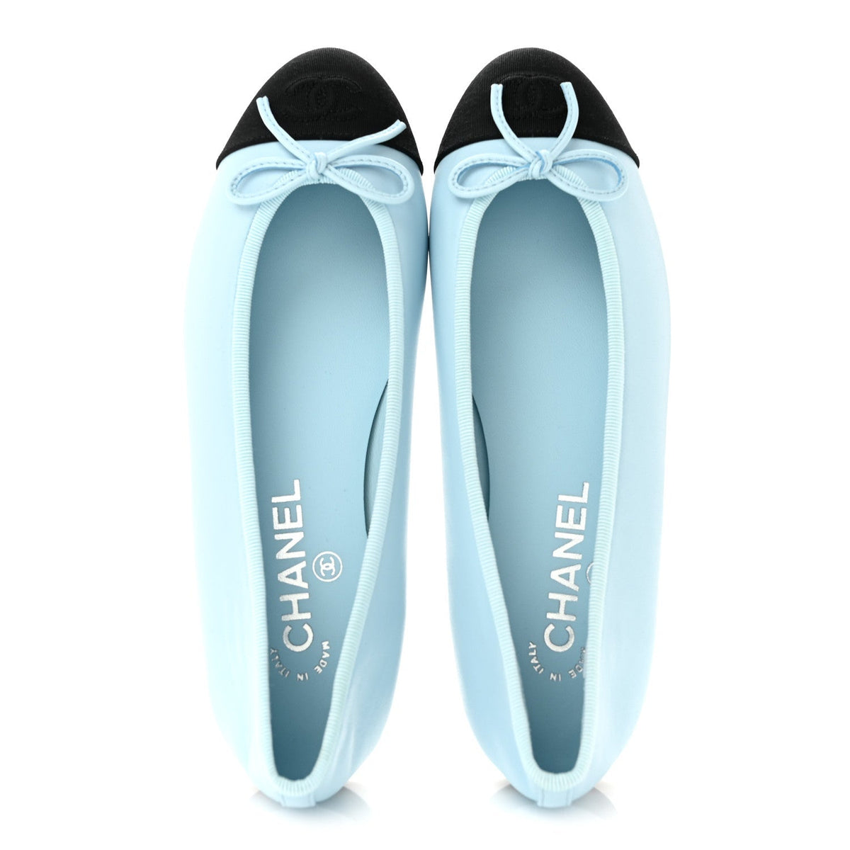Chanel Lambskin Cap Toe CC Women's Ballerina Flats Light Blue Black
