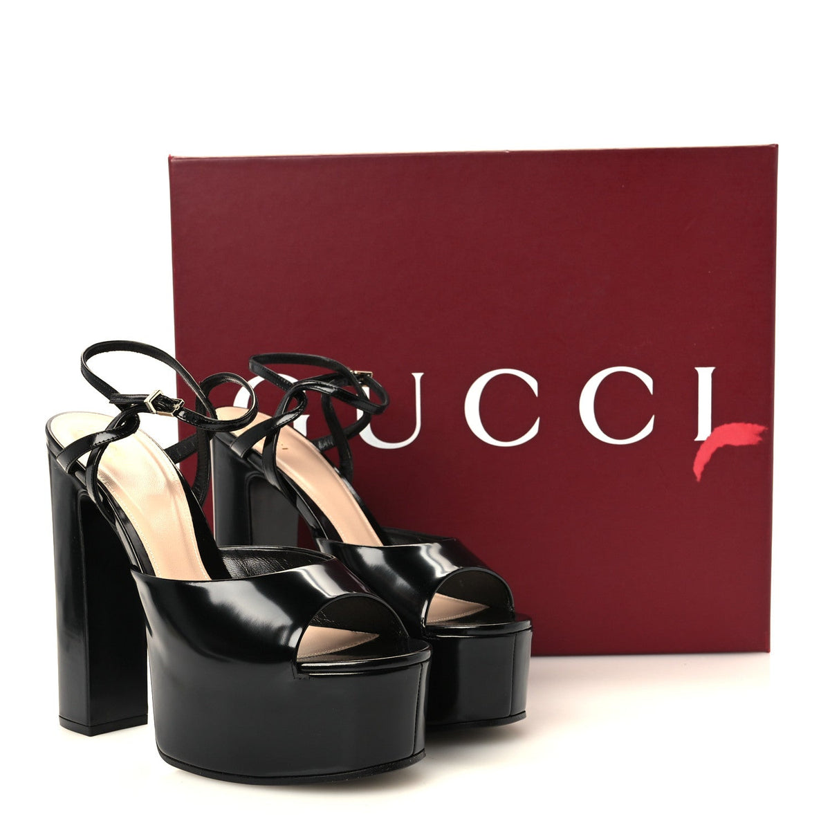Gucci Regent Calfskin Nizza 95mm Women's Platform Sandals 39 Black