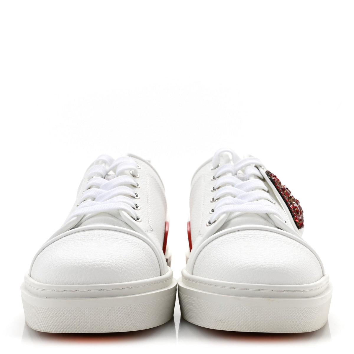 Christian Louboutin Calfskin Men's Adolon Junior Heart Low Top Sneakers 43 White