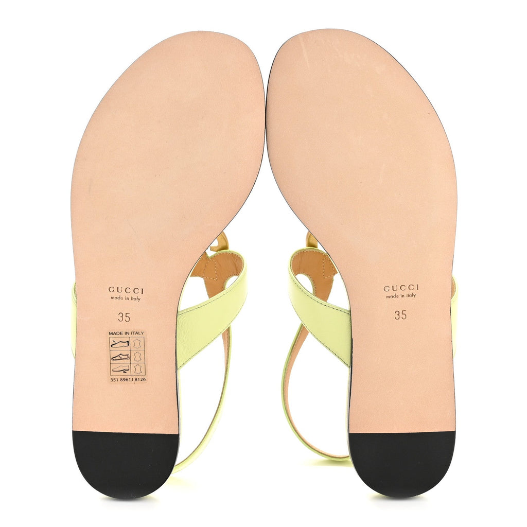 Gucci Calfskin Women's Double G Thong Flat Sandals 35 Pistachio Green