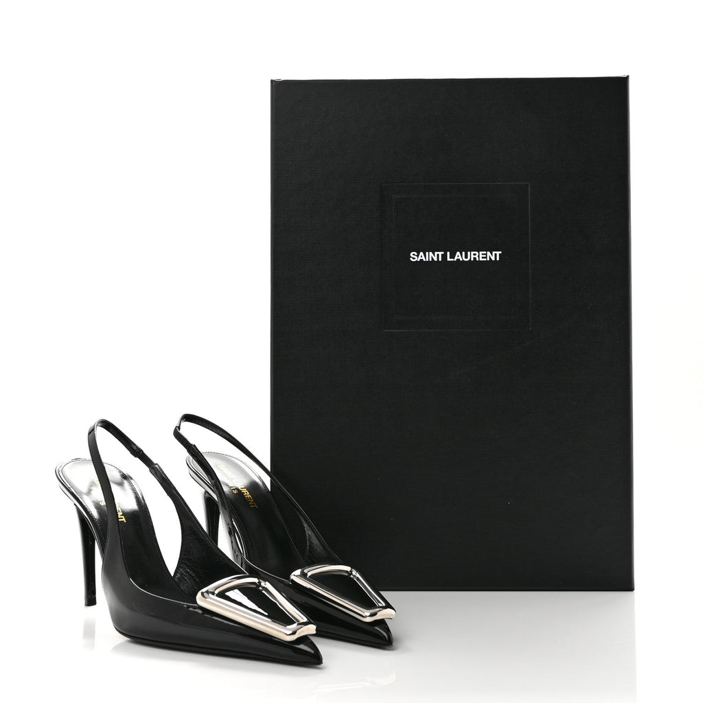 Saint Laurent Patent Women's Grupy Avenue 95 Slingback Pumps 37 Black