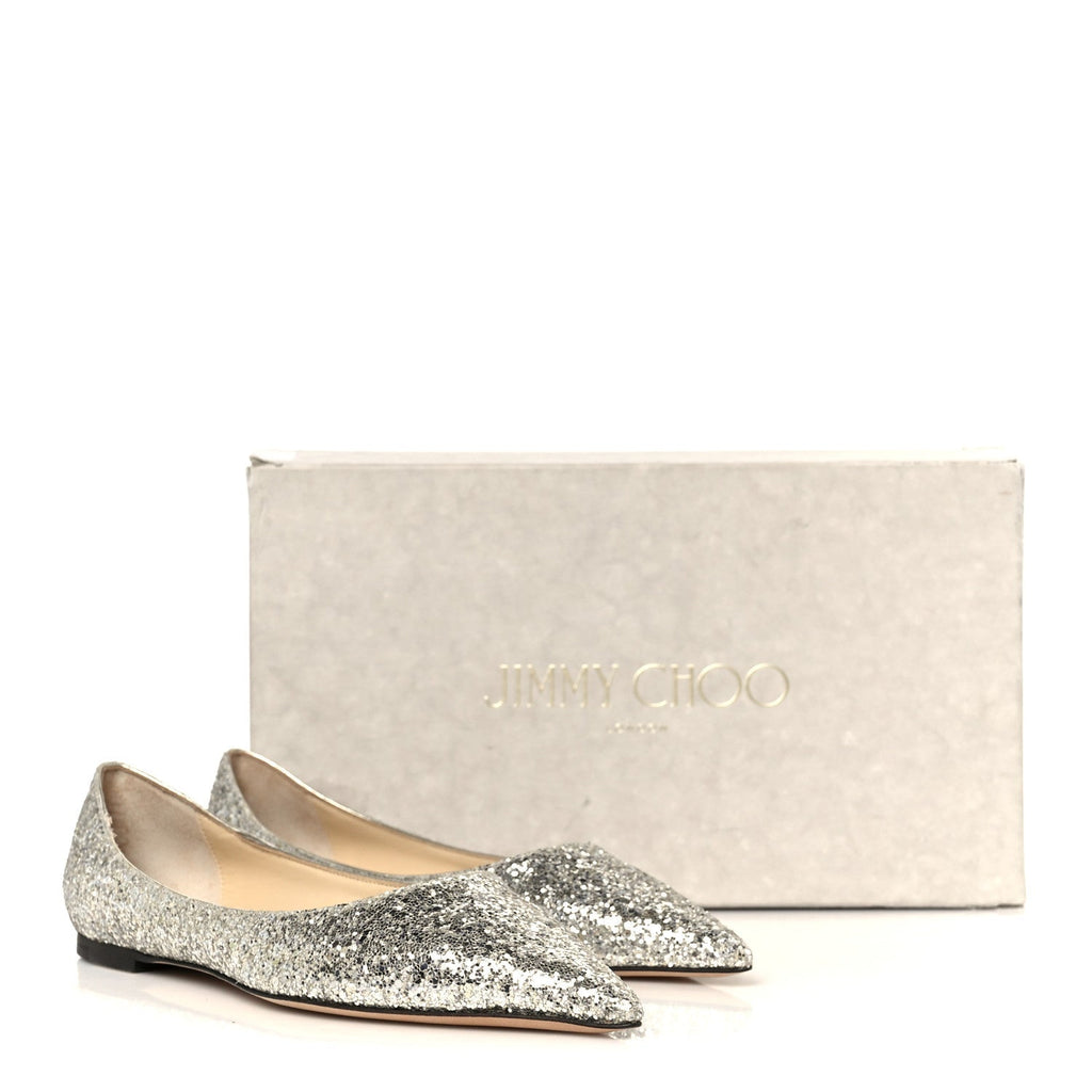 Jimmy Choo Glitter Mesh Women's Love Flats 36 Silver Sparks