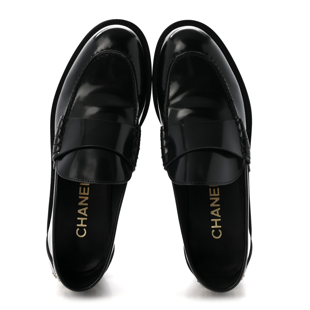 Chanel Shiny Calfskin Logo Women's Loafers