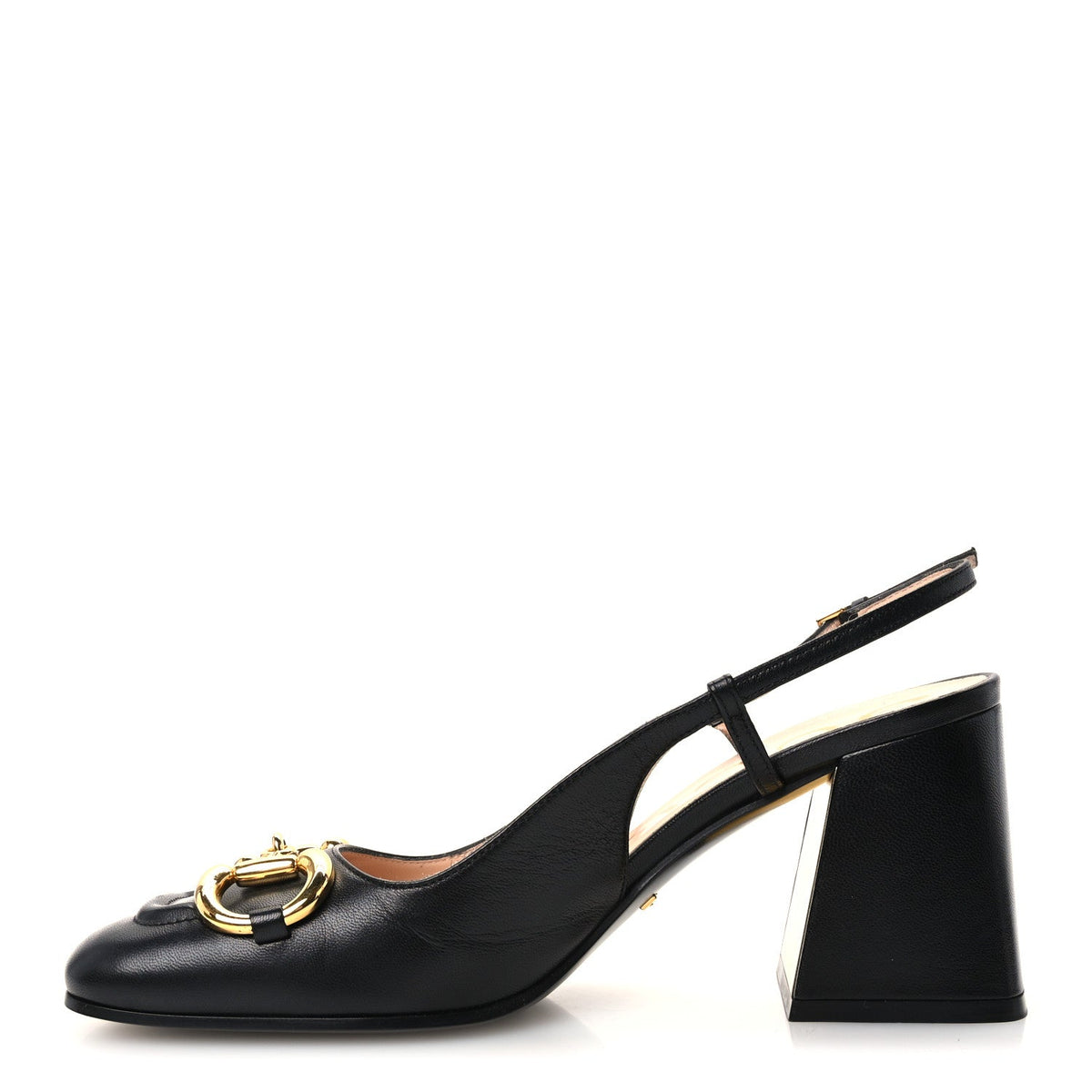 Gucci Malaga Kid Horsebit Women's 75mm Slingback Pumps 37 Black