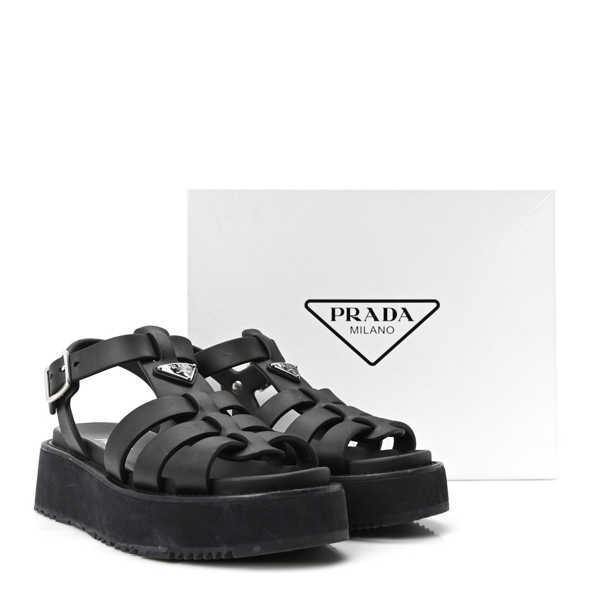 Prada Foam Rubber Women's Soft Cage Triangle Logo Sandals 39 Black