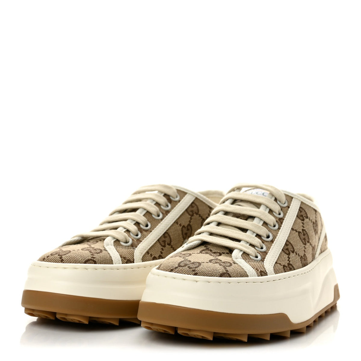 Gucci Monogram Canvas Women's 1977 Tennis Platform 52mm Sneakers 36.5 Beige Ebony Mystic White