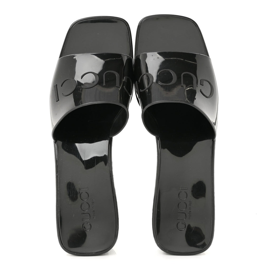 Gucci Rubber Logo Women's Platform Slide Sandals 38 Black