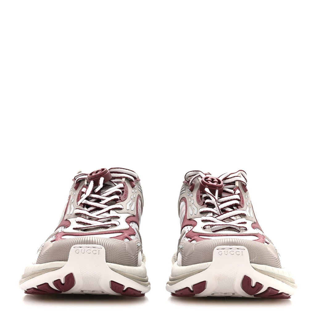 Gucci Calfskin Mesh Women's 2.0 Sneakers 9 Gray Rosso Ancora