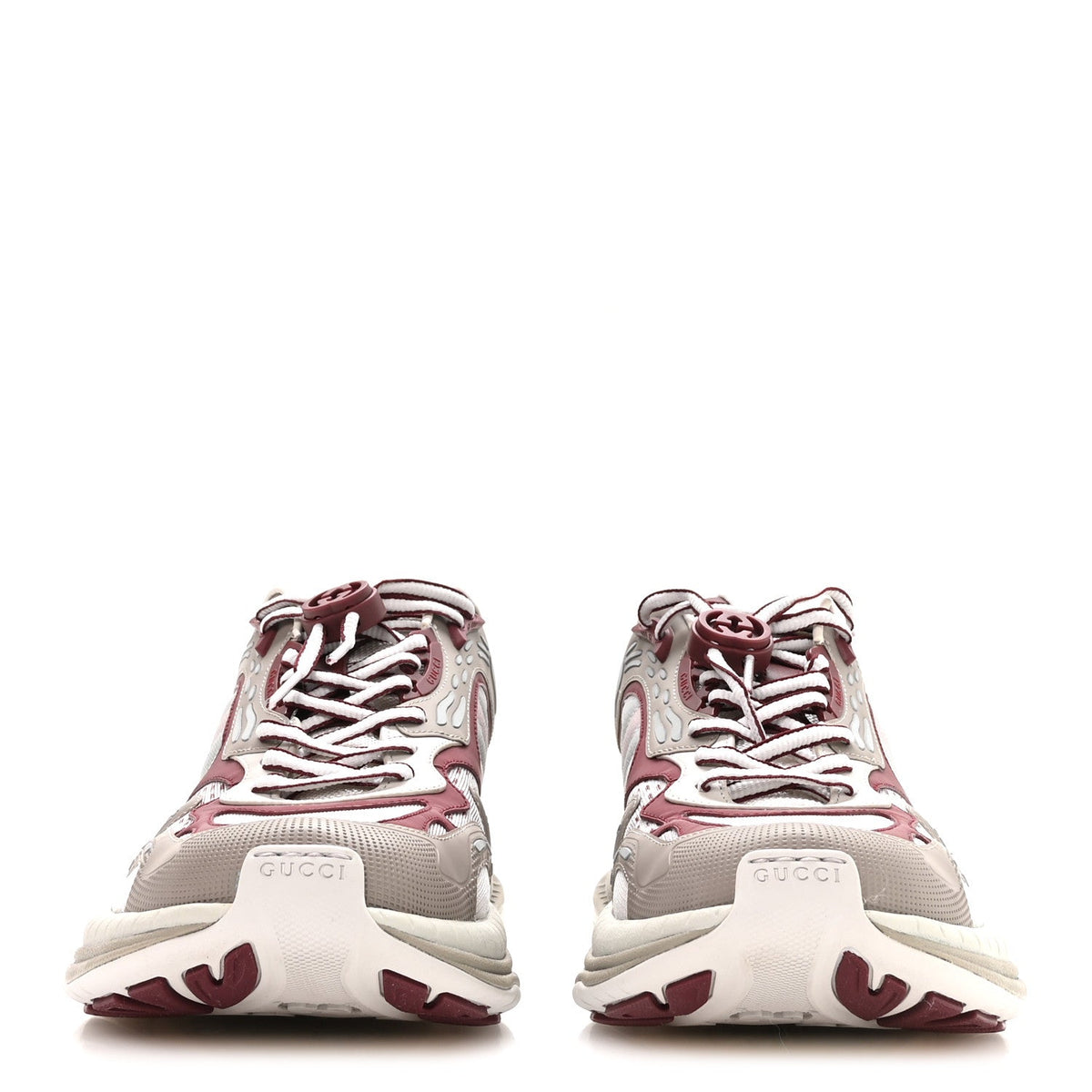 Gucci Calfskin Mesh Women's 2.0 Sneakers 9 Gray Rosso Ancora