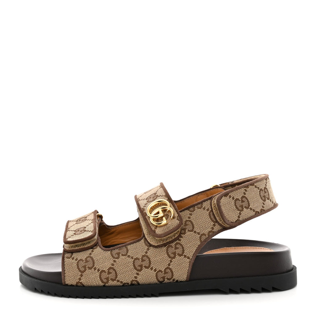Gucci GG Monogram Eco Fabric Women's Slide Sandals 37 Beige Ebony