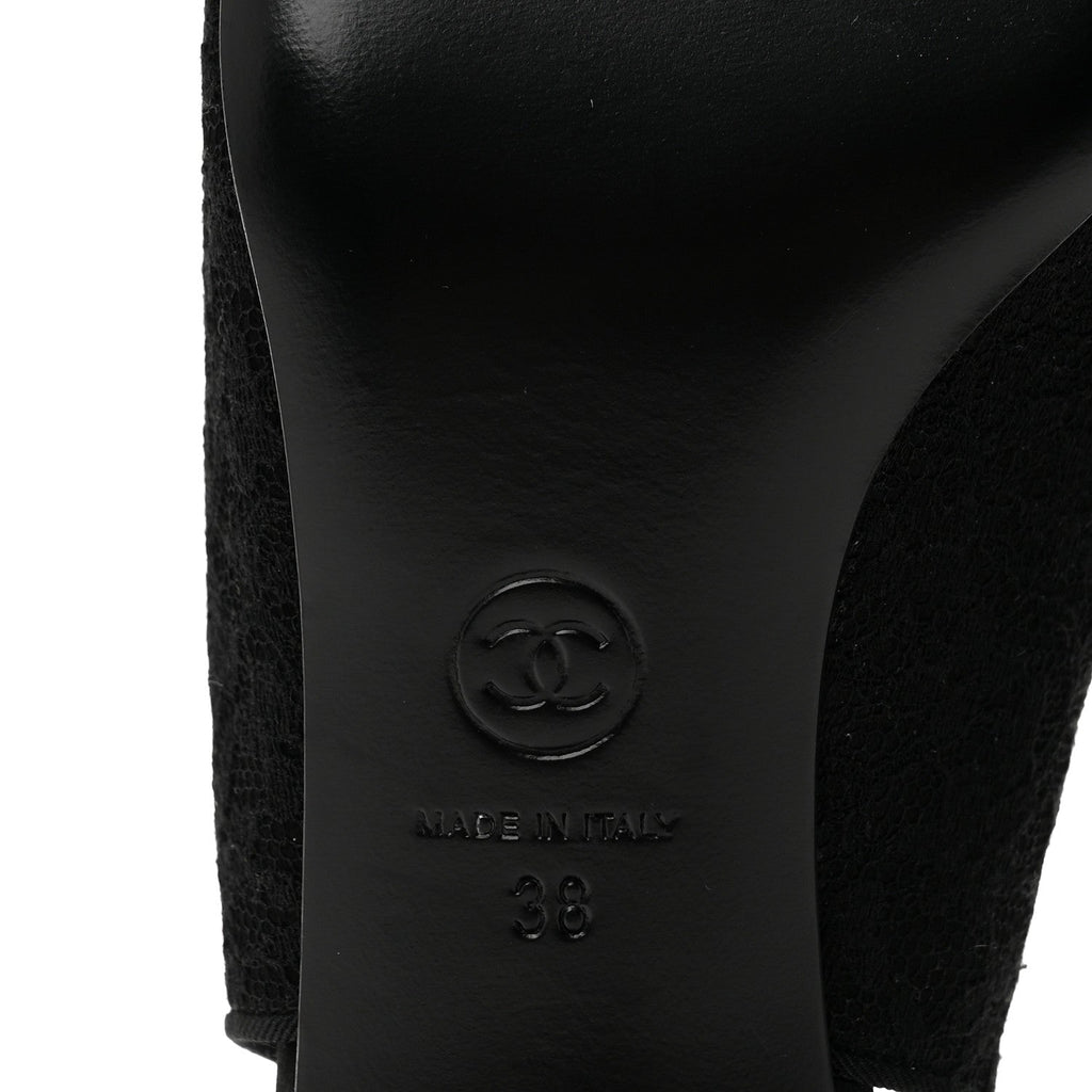 Chanel Lace Women's Camellia CC Slingback Pumps 38 Black
