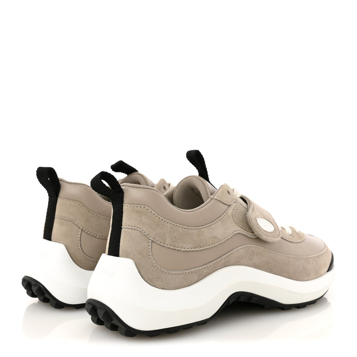 Hermes Calfskin Suede Goatskin Women's Loop Sneakers 37 Beige Galet