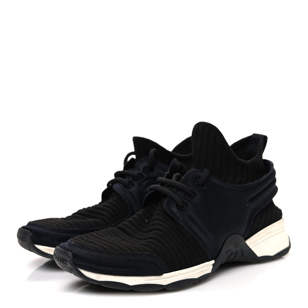 Chanel Stretch Fabric Women's CC Sneakers 36 Black