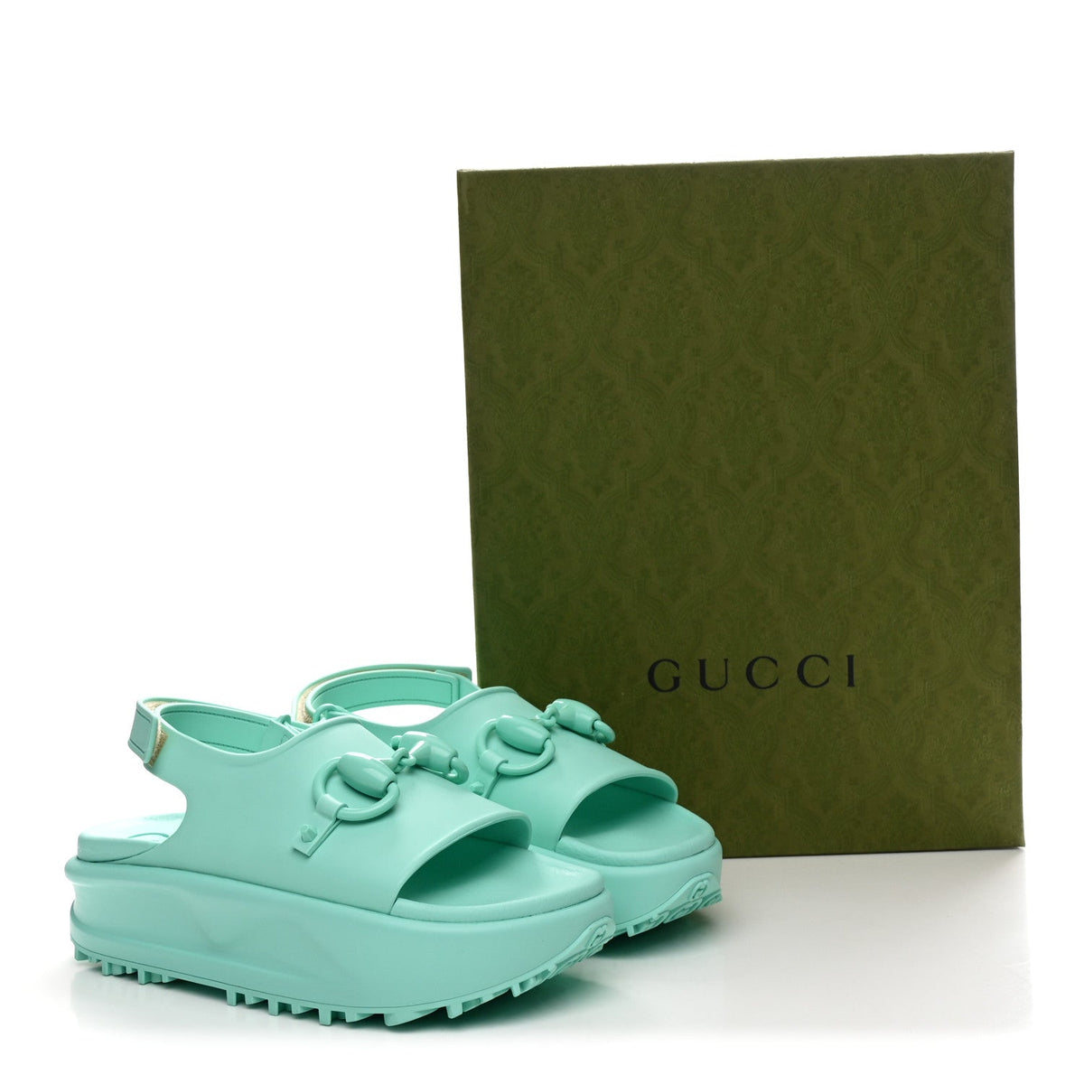Gucci Rubber Isla Women's Sandals 37 Teal Cyan