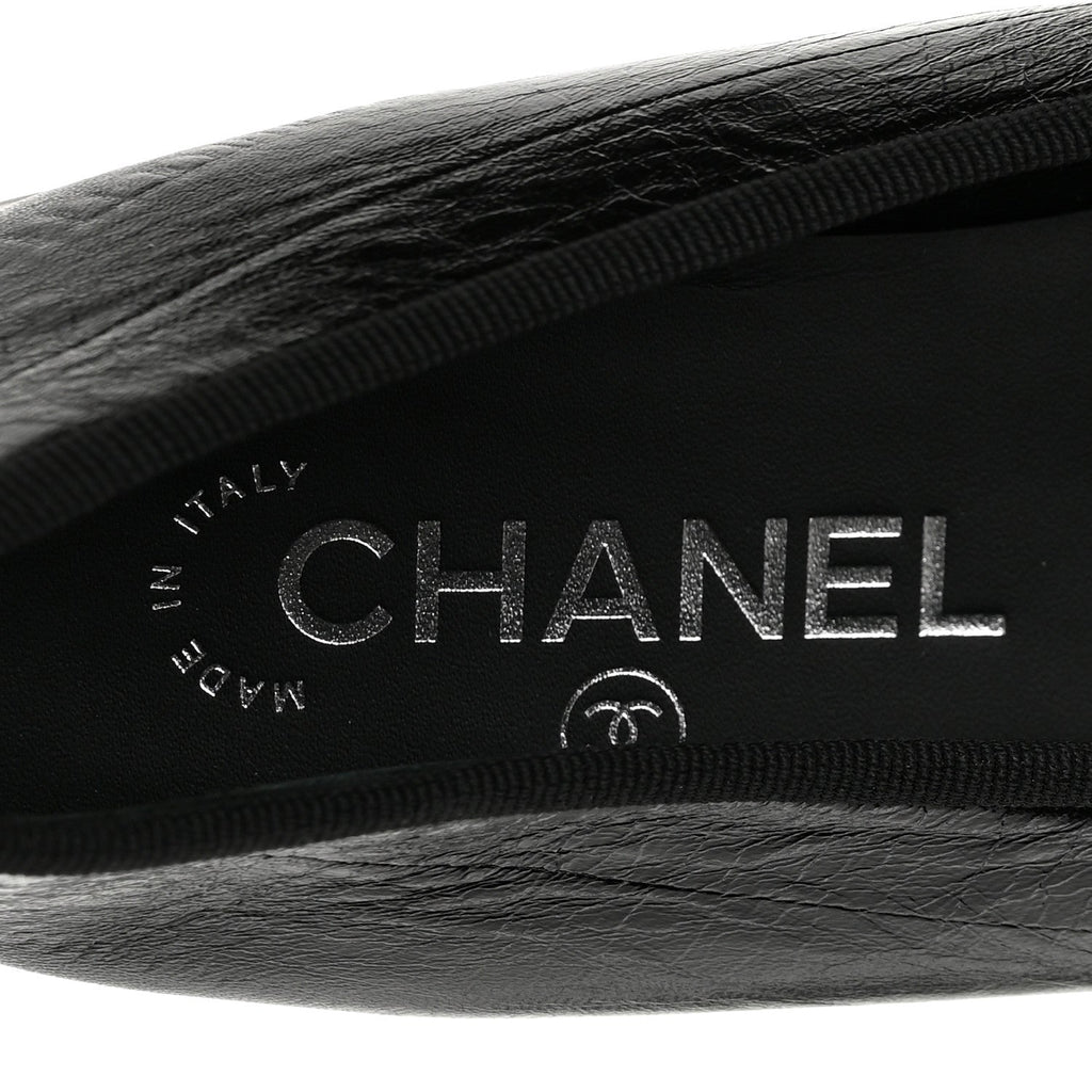 Chanel Crumpled Lambskin CC Cap Toe Women's Ballerina Flats Black White
