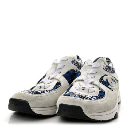Chanel Tweed Suede Calfskin CC Women's Sneakers Blue