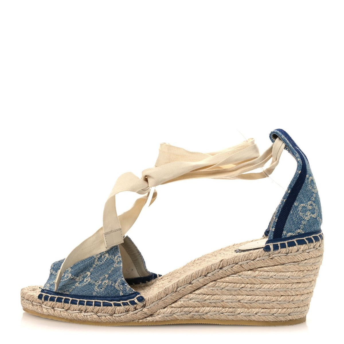 Gucci Denim Women's GG Monogram Pilar Espadrille Wedge Sandals 41 Light Blue