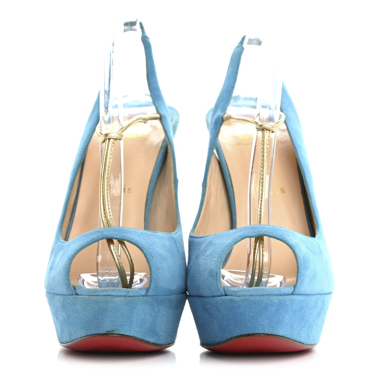 Christian Louboutin Veau Velours Spritney 100 Women's Peep Toe Pumps Blue