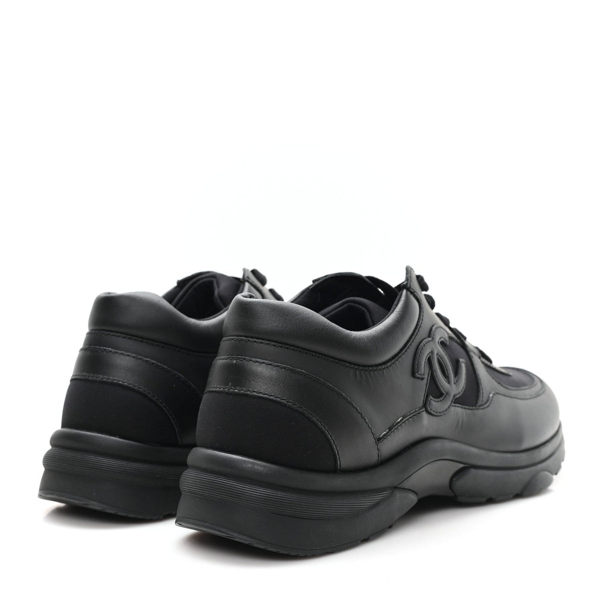 Chanel Calfskin Lambskin Women's CC Uniform Sneakers 41 Black