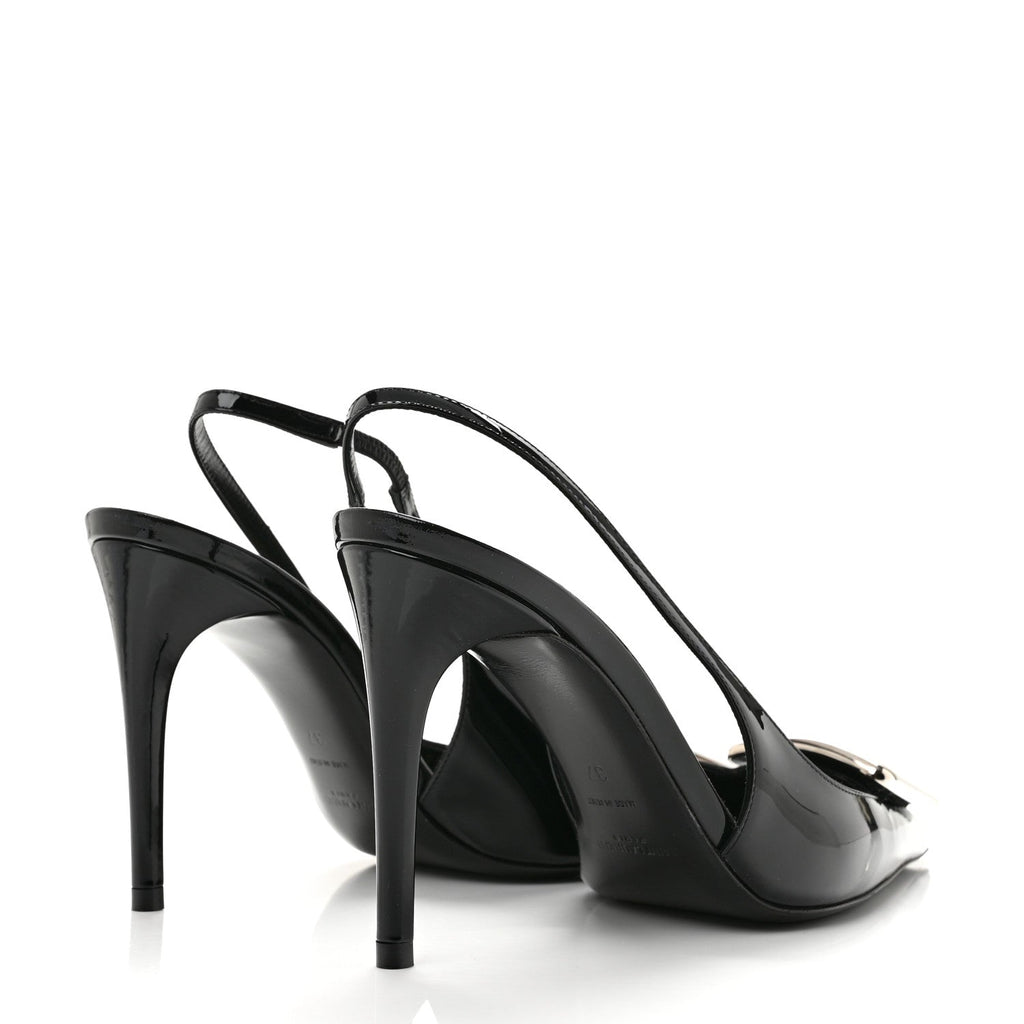 Saint Laurent Patent Women's Grupy Avenue 95 Slingback Pumps 37 Black
