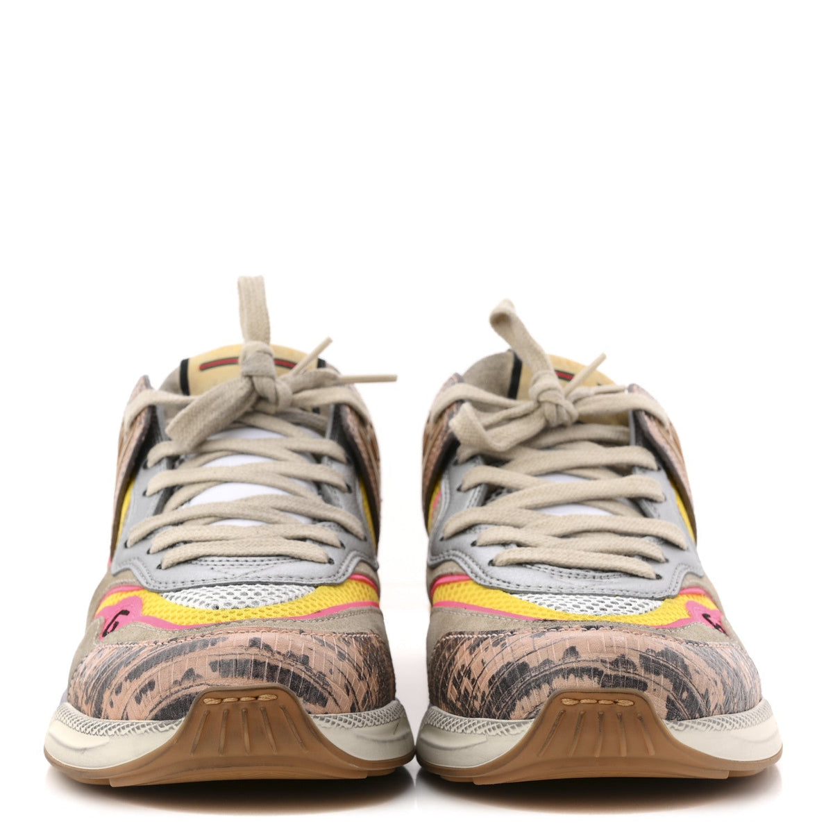Gucci Suede Calfskin Tejus Printed Women's Ultrapace Sneakers 37.5 Pink Silver Oatmeal Yolk