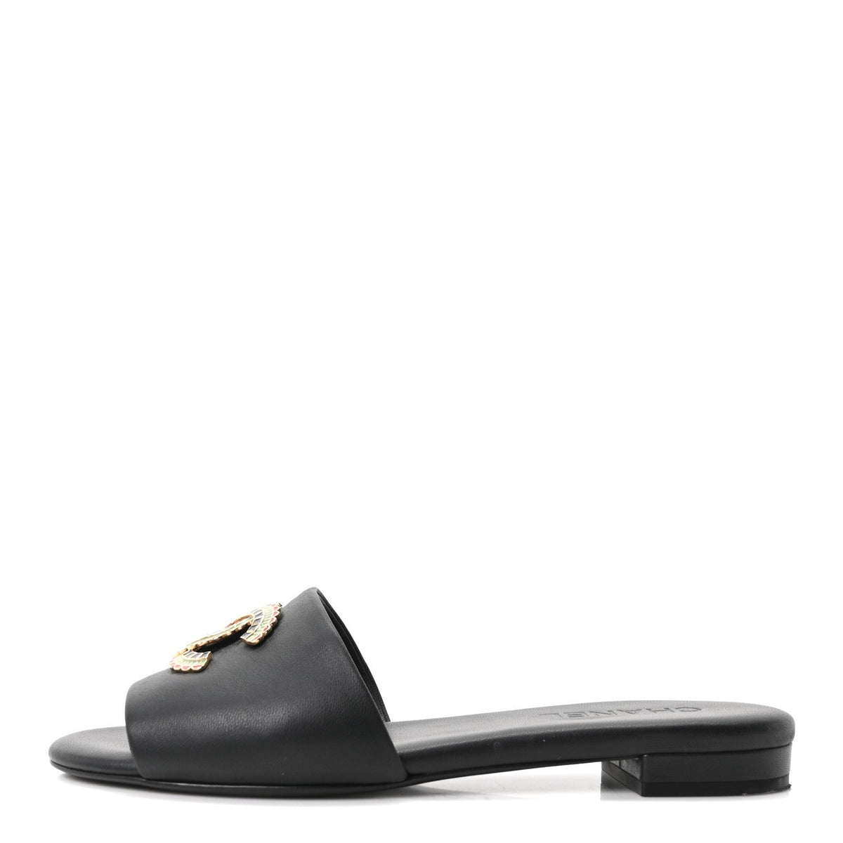Chanel Lambskin Enamel CC Women's Mules 39.5 Black