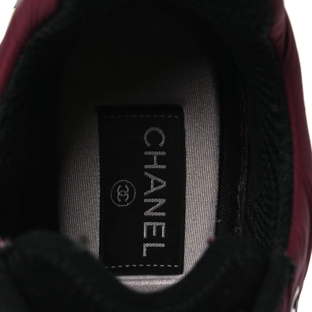 Chanel Nylon Suede Calfskin Women's CC Sneakers 38 Burgundy Brown