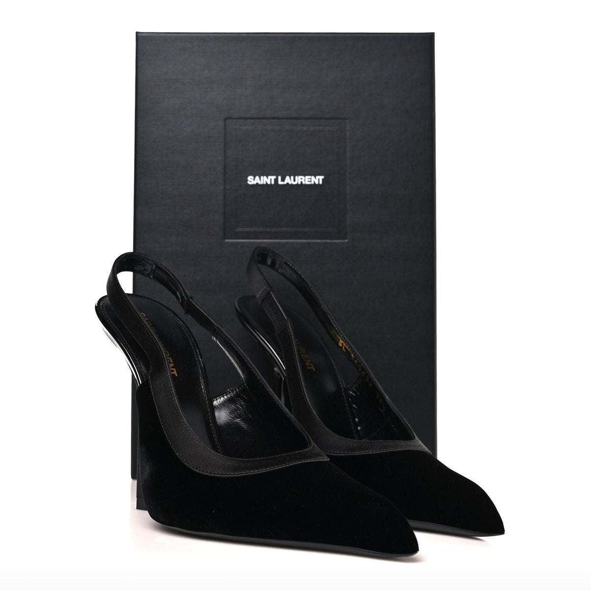 Saint Laurent Velvet Women's Victoire 115 Slingback Pumps 38.5 Black