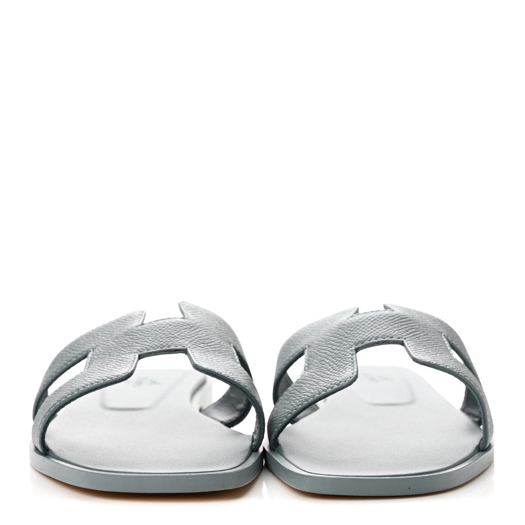 Hermes Epsom Calfskin Women's Oran Sandals 37.5 Gris Antarctique